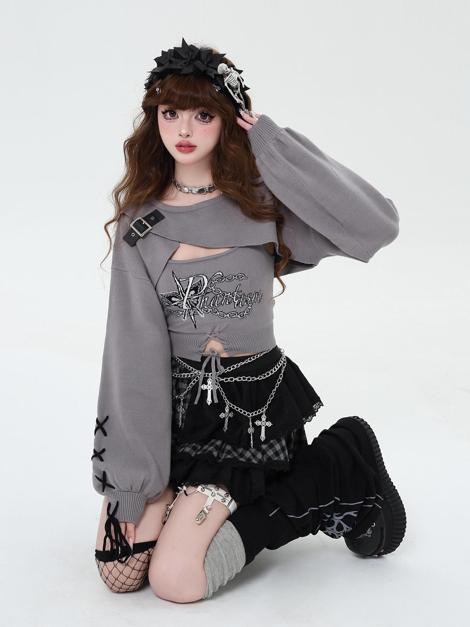 Crazy Girl Sweet Cartoon Letter Crewneck Slim Pullover Women&