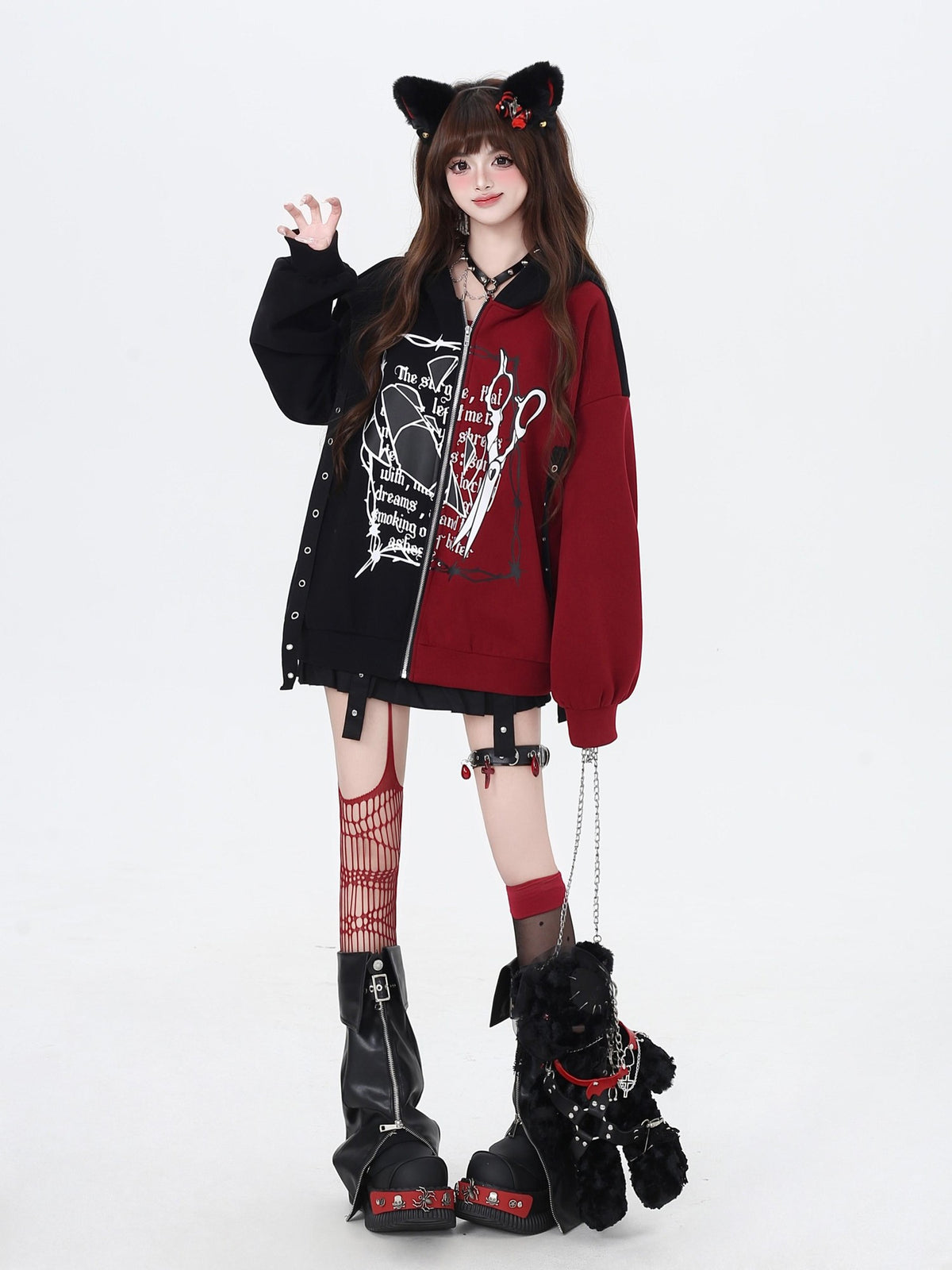 Crazy Girl Sweet Cool Colorblock Hooded Loose Fleece Lined Women&