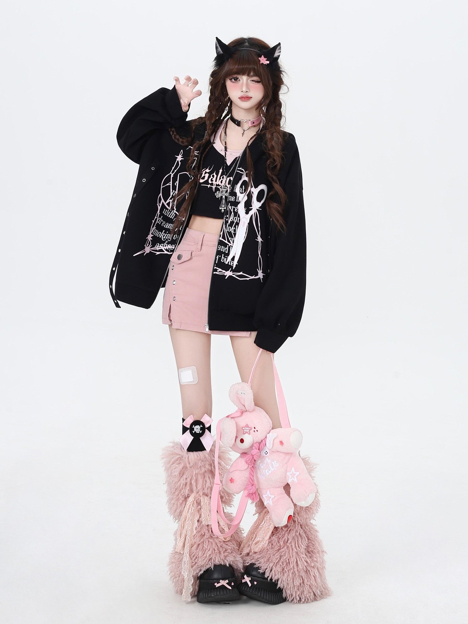 Crazy Girl Sweet Cool Colorblock Hooded Loose Fleece Lined Women&