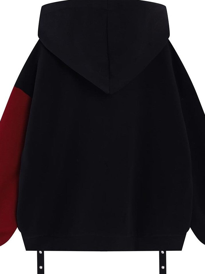 Crazy Girl Sweet Cool Colorblock Hooded Loose Fleece Lined Women&