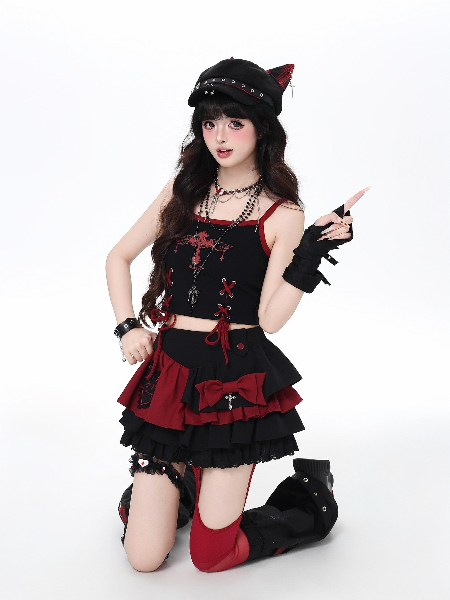 Crazy Girl Sweet Cool Embroidered Tie High Waist Women&