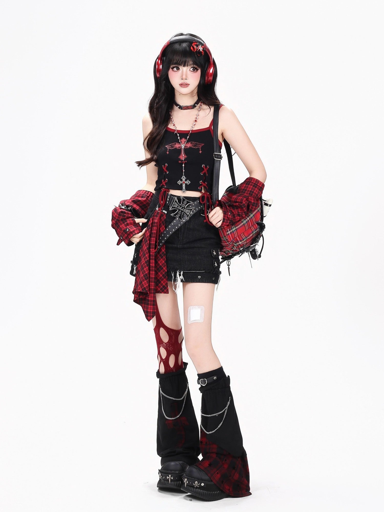 Crazy Girl Sweet Cool High Waist A Line Zipper Antistatic Denim Women&