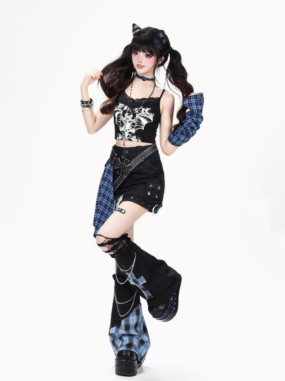 Crazy Girl Sweet Cool High Waist A Line Zipper Antistatic Denim Women&