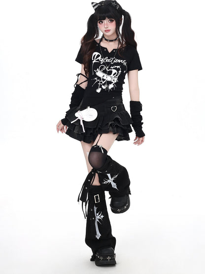 Crazy Girl Sweet Cute Heart Print Patchwork Slim Fit Women&