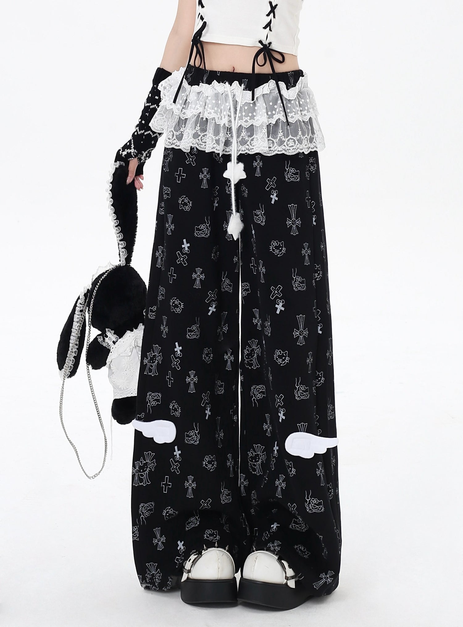 Crazy_Girl_Sweet_Floral_Printed_Lace_Trim_High_Waist_Women&