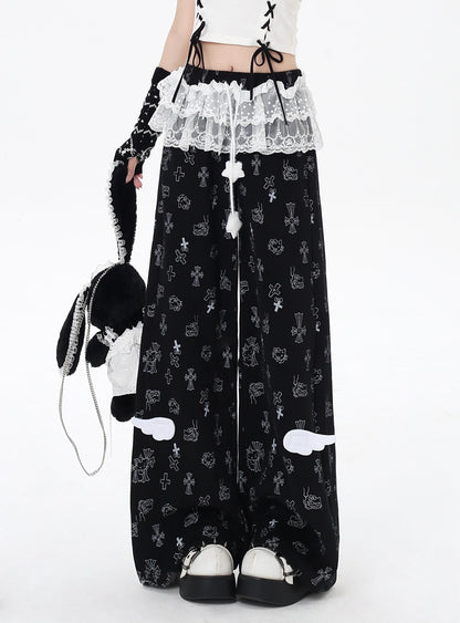 Crazy_Girl_Sweet_Floral_Printed_Lace_Trim_High_Waist_Women&