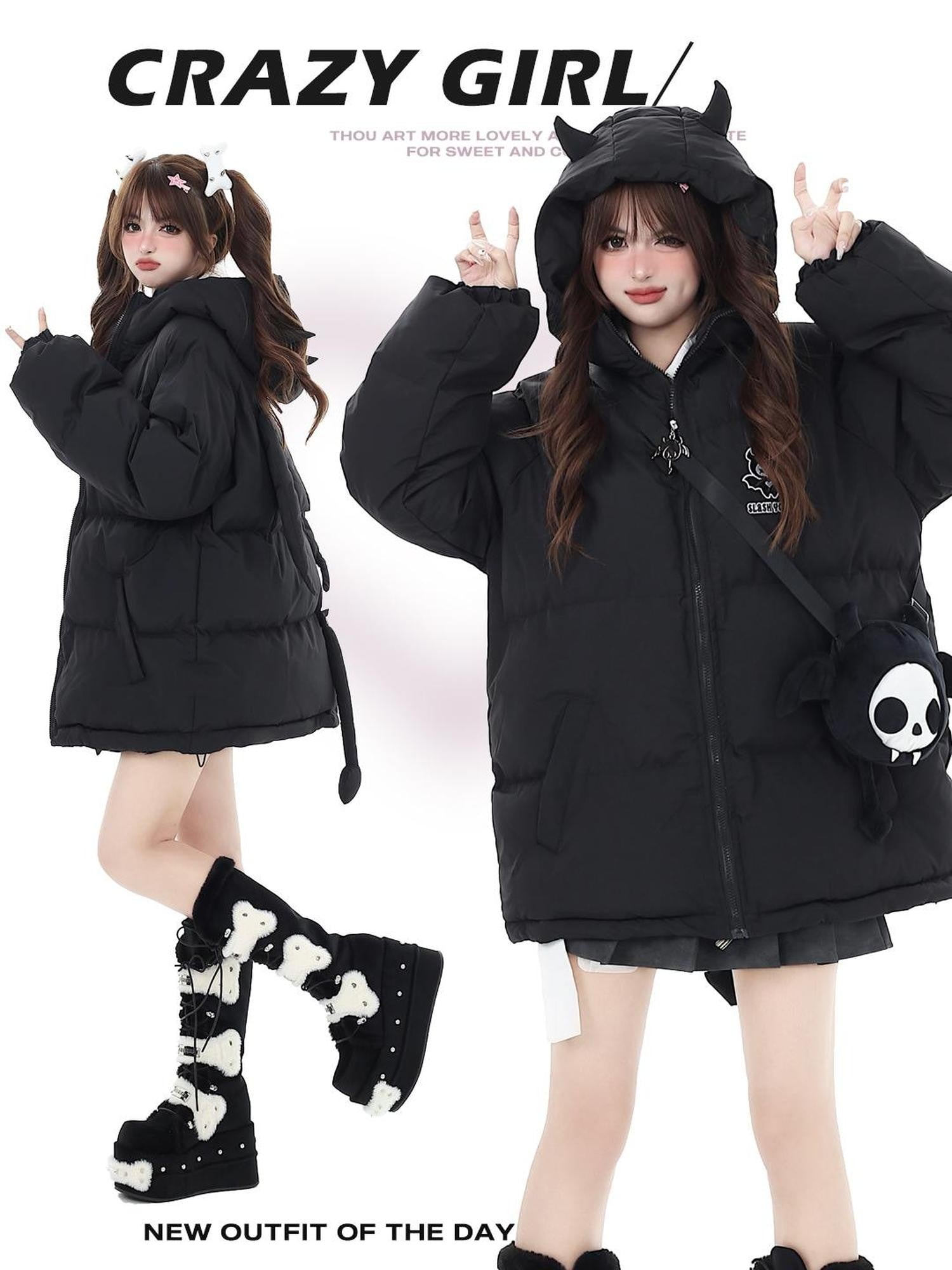 Crazy Girl Sweet Loose 3d Devil Applique Women&