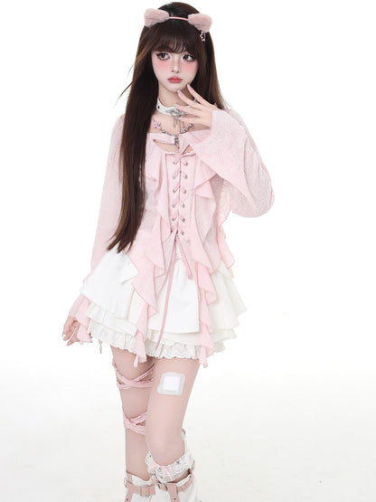 Crazy Girl Sweet Resort Original Ribbon Tie Cropped Long Sleeve Women&