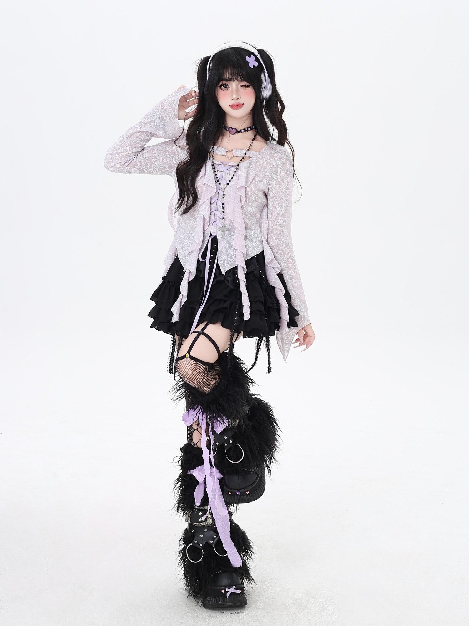 Crazy Girl Sweet Resort Original Ribbon Tie Cropped Long Sleeve Women&