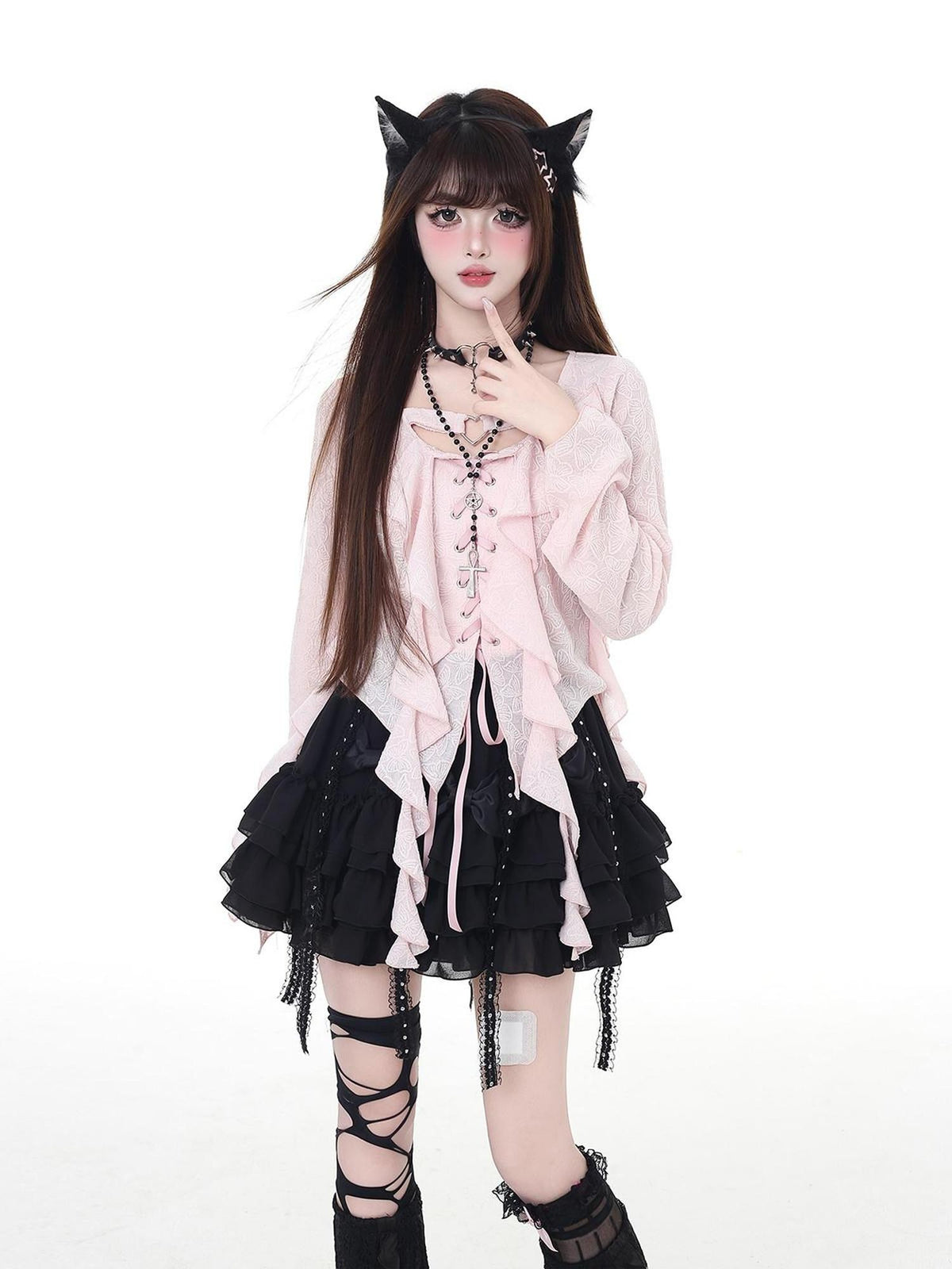 Crazy Girl Sweet Resort Original Ribbon Tie Cropped Long Sleeve Women&