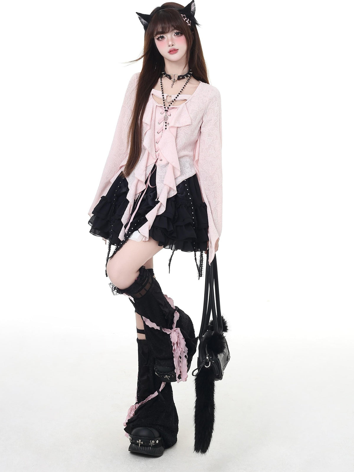 Crazy Girl Sweet Resort Original Ribbon Tie Cropped Long Sleeve Women&