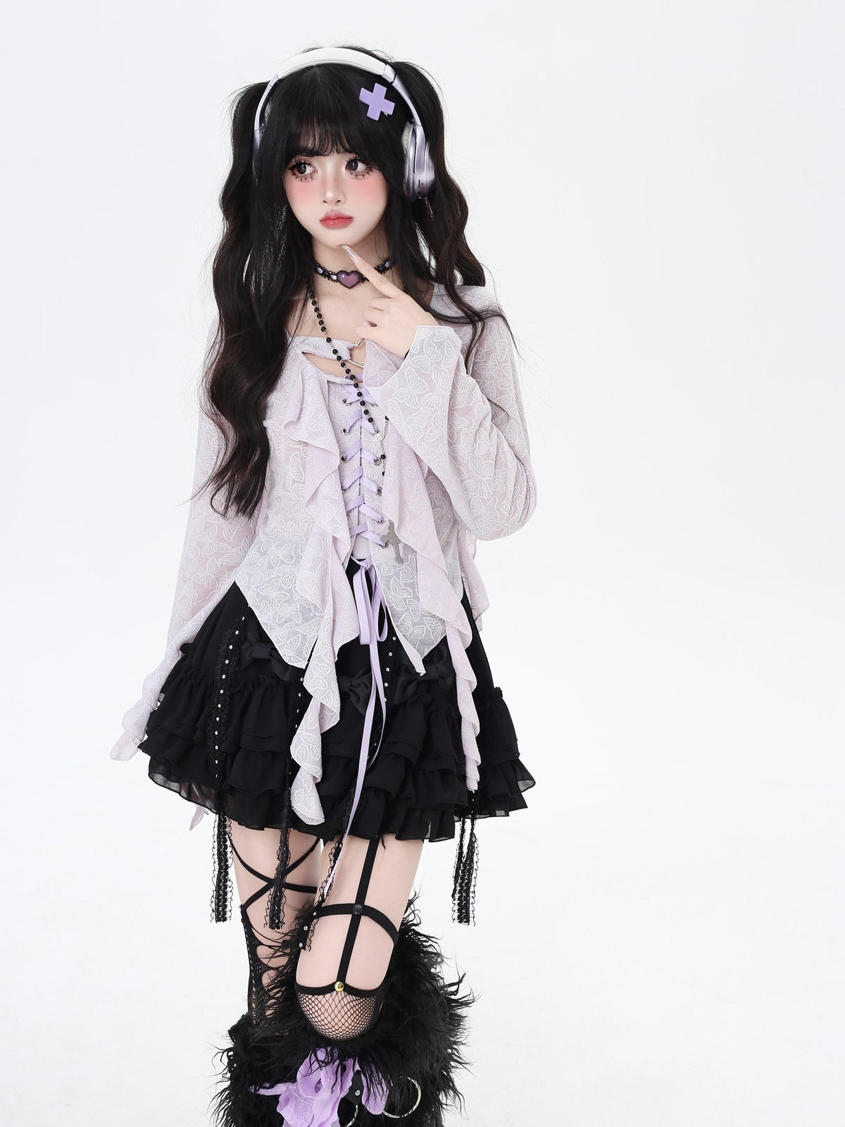 Crazy Girl Sweet Resort Original Ribbon Tie Cropped Long Sleeve Women&