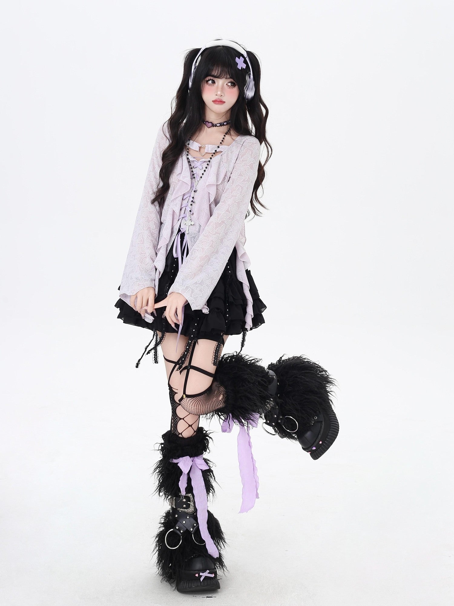 Crazy Girl Sweet Resort Original Ribbon Tie Cropped Long Sleeve Women&