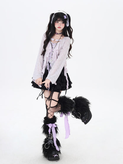 Crazy Girl Sweet Resort Original Ribbon Tie Cropped Long Sleeve Women&
