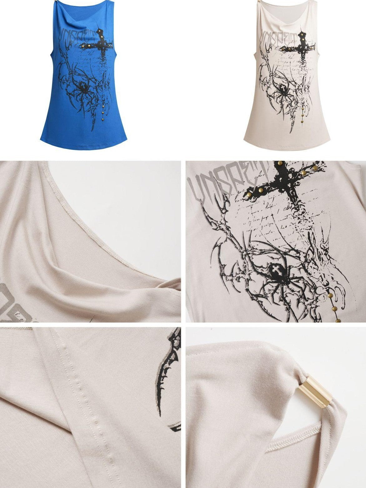 Crazy Girl Thorn Spider Studded Cross Print Y2k Punk Women&