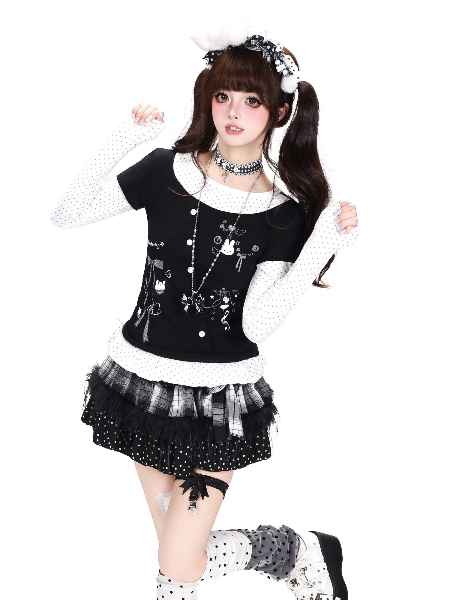 Crazy_Girl_Three_Color_Polka_Dot_Bow_Splice_Slim_Fit_Women&