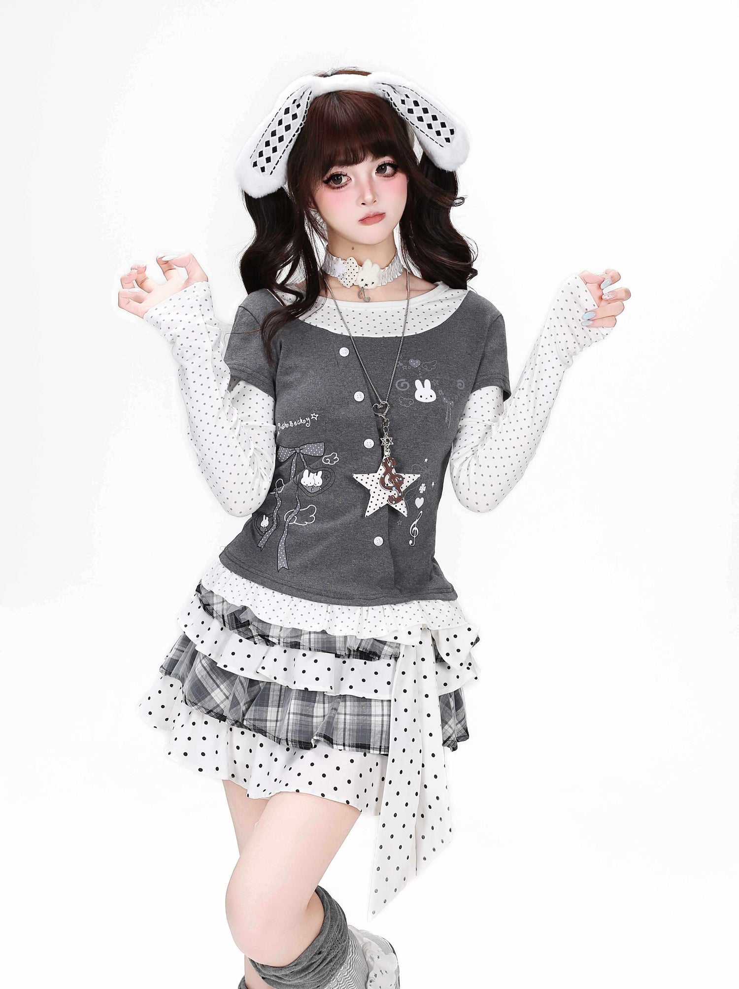 Crazy_Girl_Three_Color_Polka_Dot_Bow_Splice_Slim_Fit_Women&