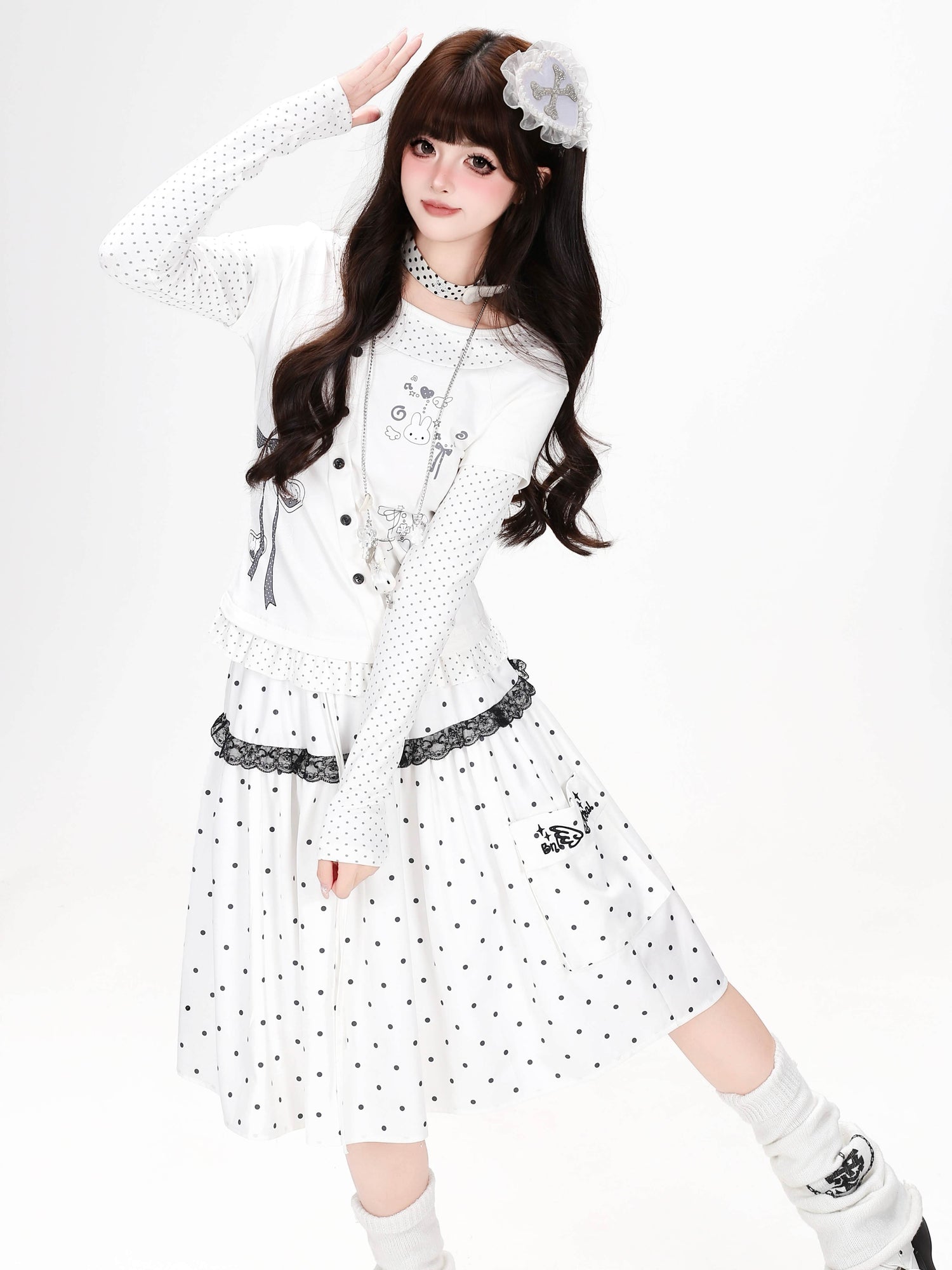 Crazy_Girl_Three_Color_Polka_Dot_Bow_Splice_Slim_Fit_Women&
