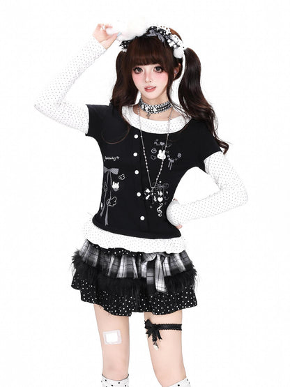 Crazy Girl Three Color Polka Dot Bow Splice Slim Fit Women&