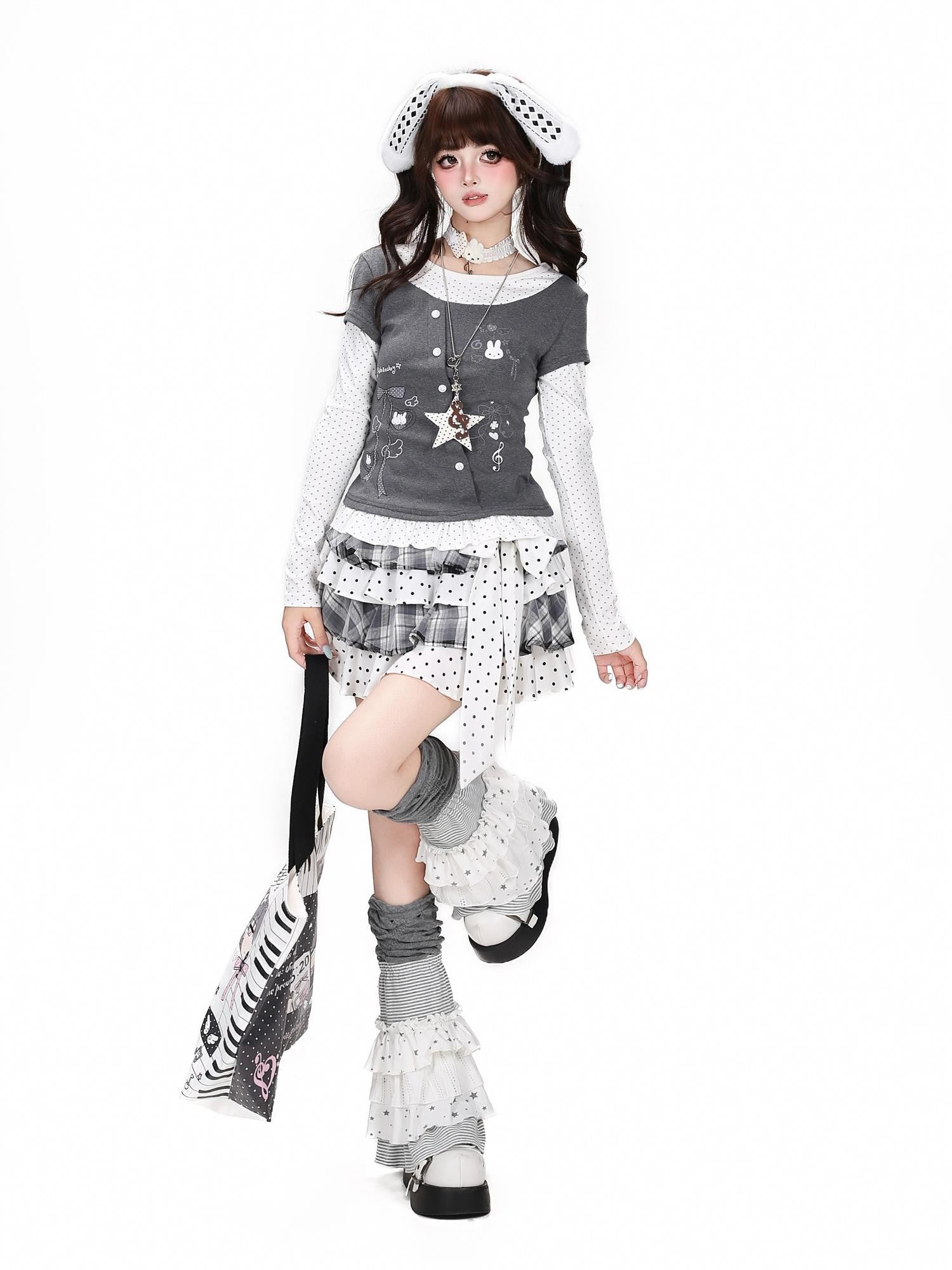 Crazy Girl Three Color Polka Dot Bow Splice Slim Fit Women&