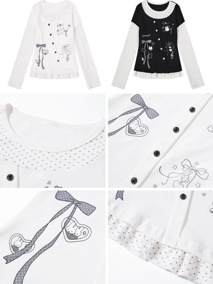 Crazy Girl Three Color Polka Dot Bow Splice Slim Fit Women&