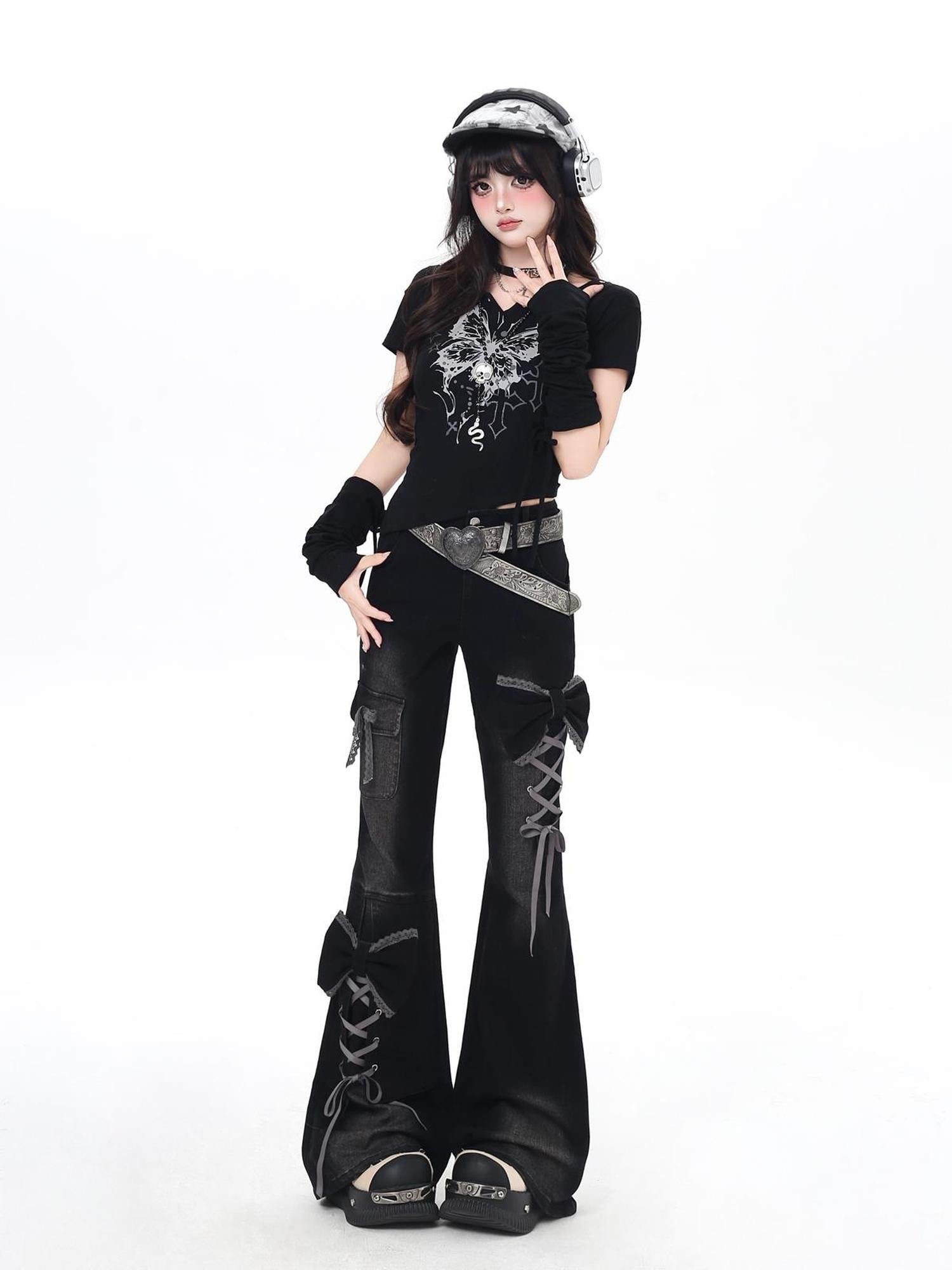 Crazy Girl Three Dimensional Bow Tie Strap Slim High Waist Women&