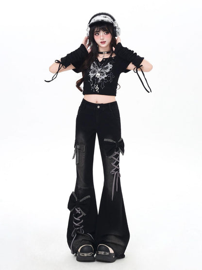 Crazy Girl Three Dimensional Bow Tie Strap Slim High Waist Women&