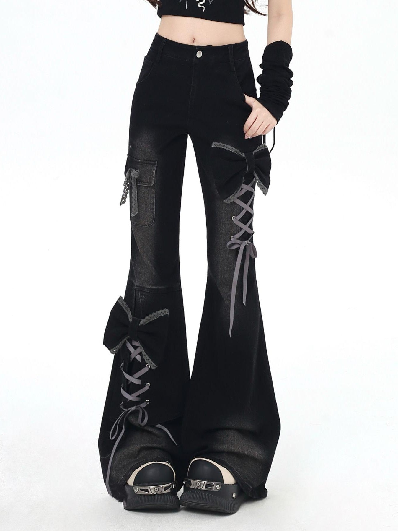 Crazy Girl Three Dimensional Bow Tie Strap Slim High Waist Women&
