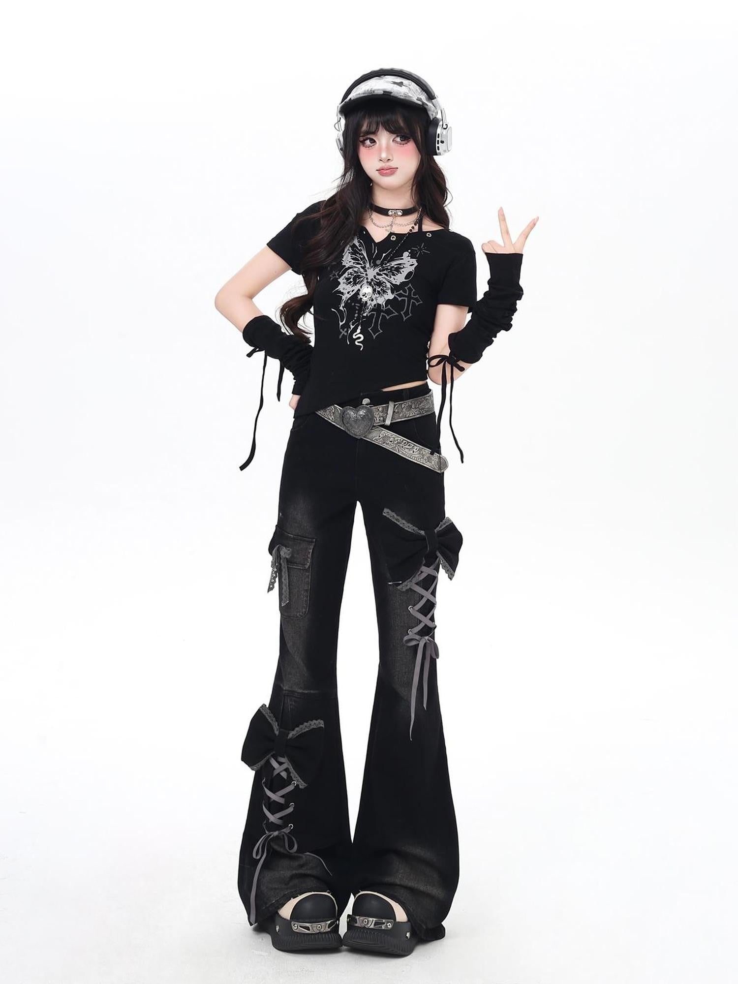Crazy Girl Three Dimensional Bow Tie Strap Slim High Waist Women&