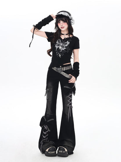 Crazy Girl Three Dimensional Bow Tie Strap Slim High Waist Women&