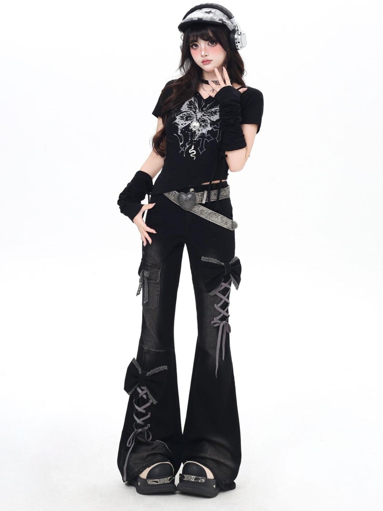 Crazy Girl Three Dimensional Bow Tie Strap Slim High Waist Women&