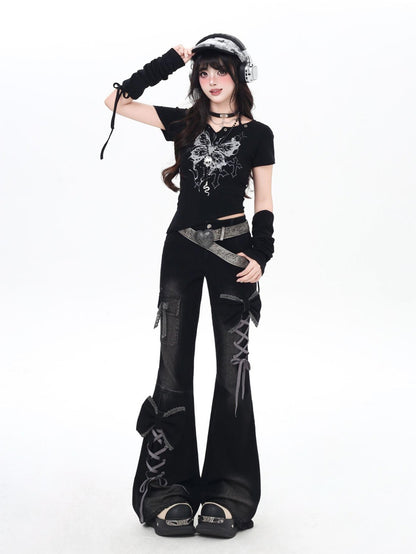 Crazy Girl Three Dimensional Bow Tie Strap Slim High Waist Women&