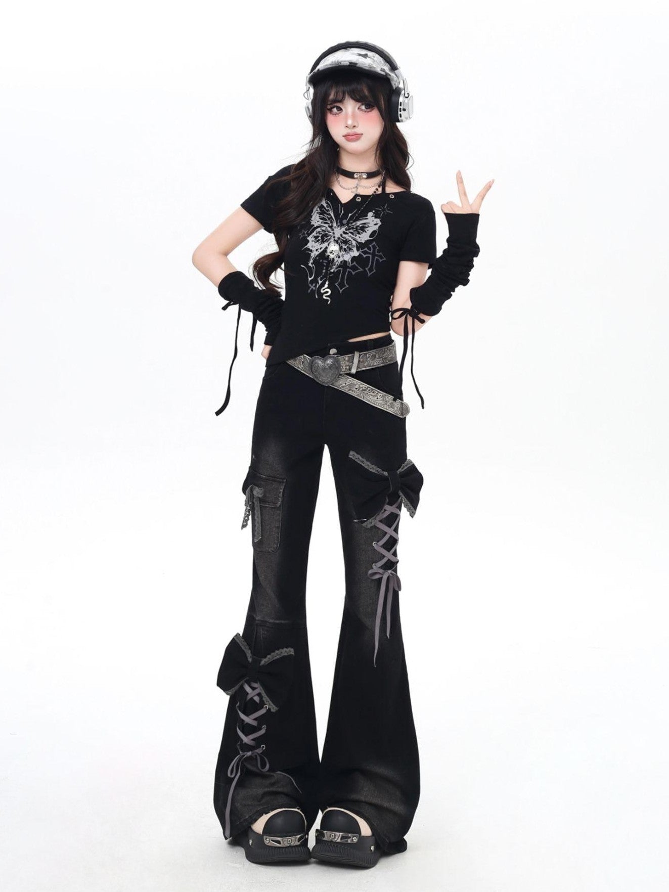Crazy Girl Three Dimensional Bow Tie Strap Slim High Waist Women&