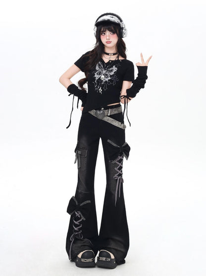 Crazy Girl Three Dimensional Bow Tie Strap Slim High Waist Women&