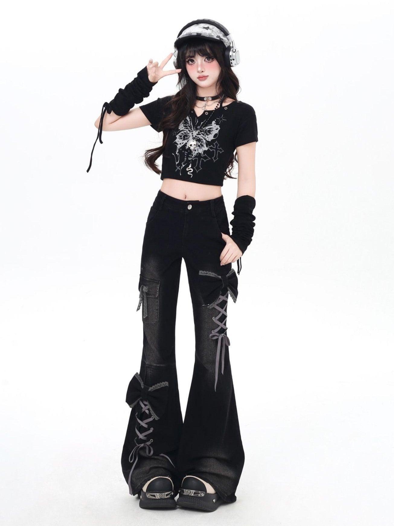 Crazy Girl Three Dimensional Bow Tie Strap Slim High Waist Women&