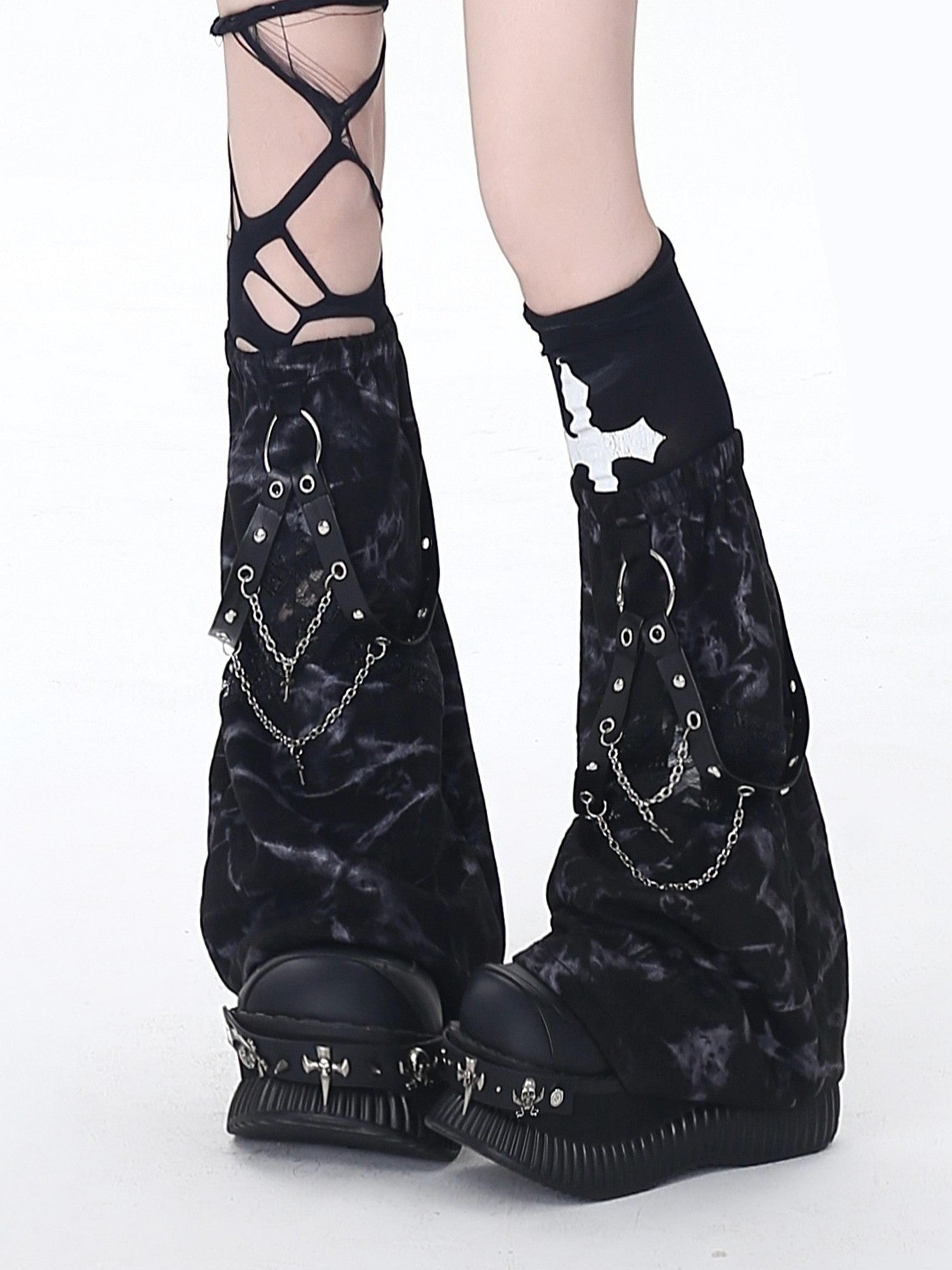 Crazy Girl Tie Dye Chain Alternative Niche Leg Slimming Sock Sleeve Women&