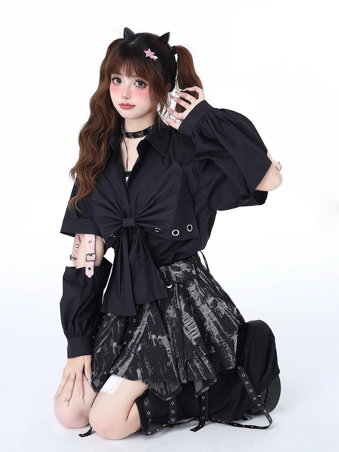 Crazy Girl Tie Dye Irregular Bow Vintage Women&