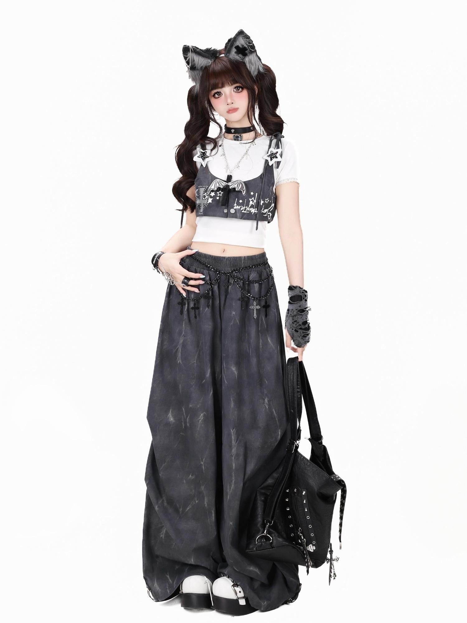 Crazy Girl Tie Dye Polka Dot Vintage High Waist Cargo Women&