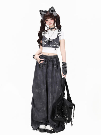 Crazy Girl Tie Dye Polka Dot Vintage High Waist Cargo Women&
