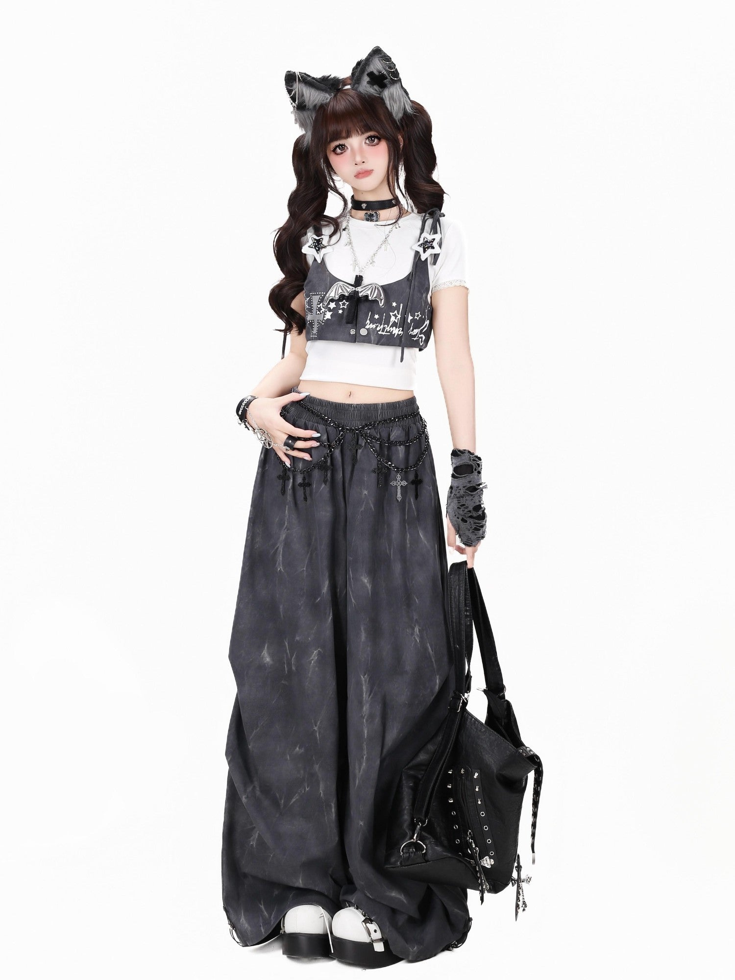 Crazy Girl Tie Dye Polka Dot Vintage High Waist Cargo Women&