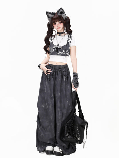 Crazy Girl Tie Dye Polka Dot Vintage High Waist Cargo Women&