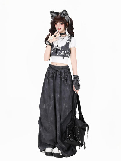 Crazy Girl Tie Dye Polka Dot Vintage High Waist Cargo Women&