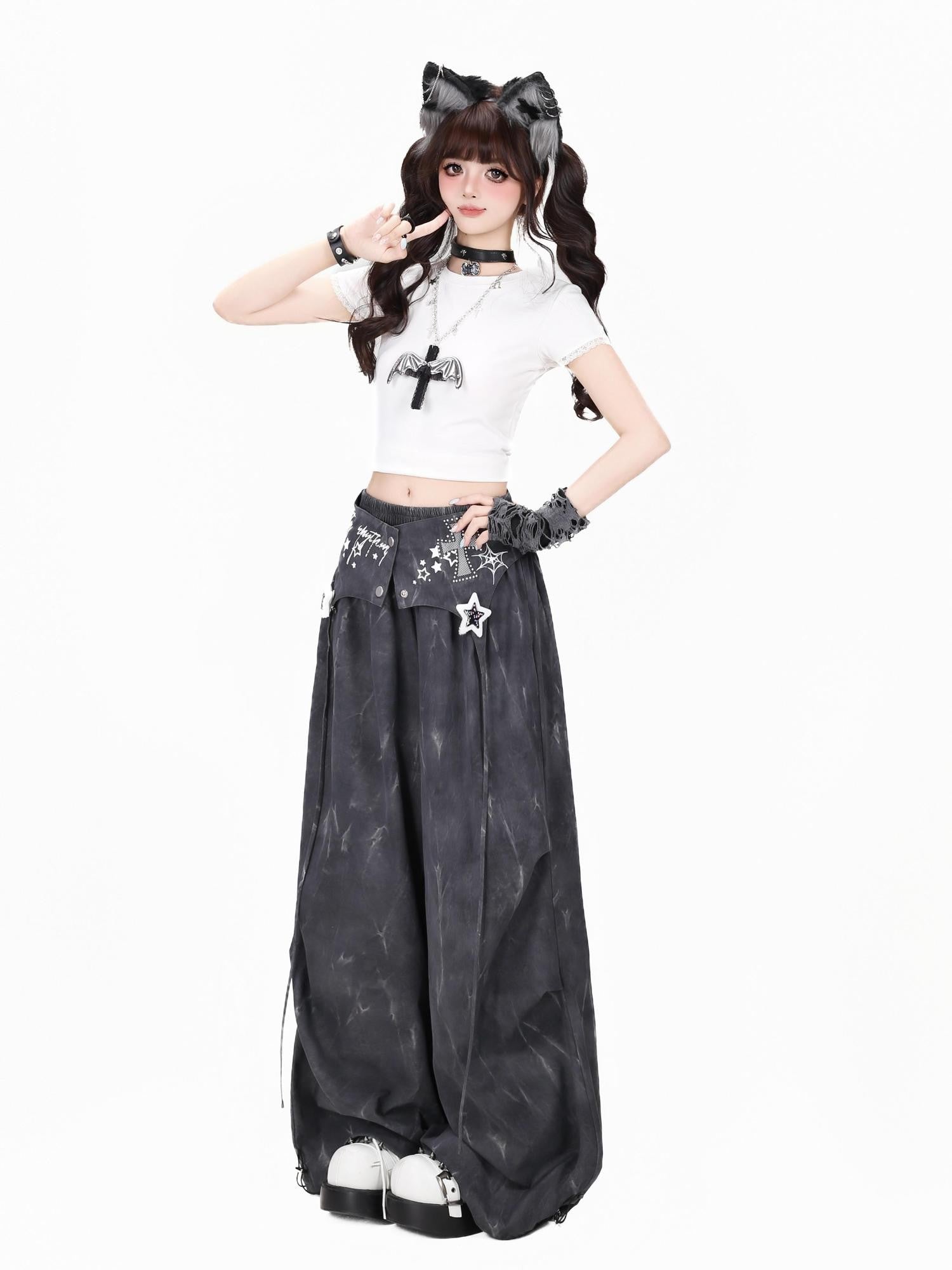 Crazy Girl Tie Dye Polka Dot Vintage High Waist Cargo Women&