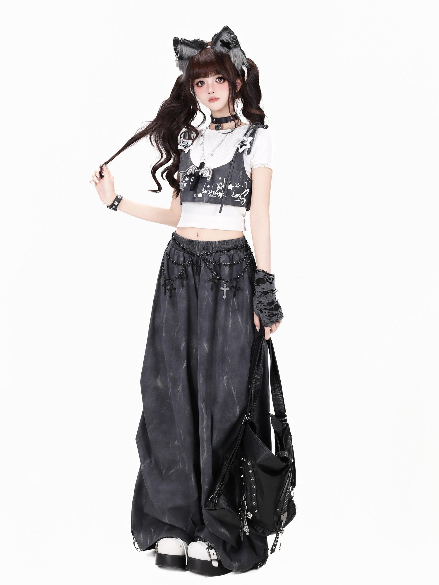 Crazy Girl Tie Dye Polka Dot Vintage High Waist Cargo Women&