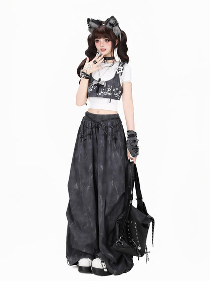 Crazy Girl Tie Dye Polka Dot Vintage High Waist Cargo Women&