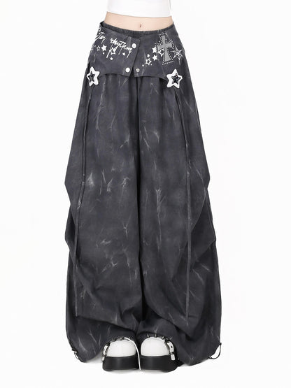 Crazy Girl Tie Dye Polka Dot Vintage High Waist Cargo Women&