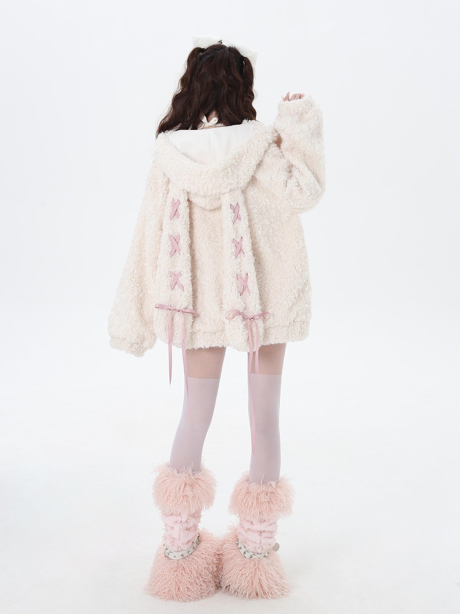 Crazy Girl Tie Strap Bunny Ear Hooded Oversized Women&
