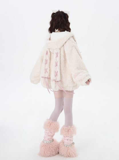 Crazy Girl Tie Strap Bunny Ear Hooded Oversized Women&
