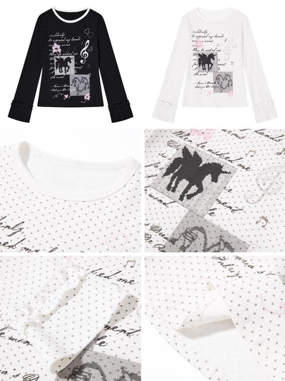 Crazy Girl Unicorn Polka Dot Patchwork Lace Cuffs Slim Fit Women&