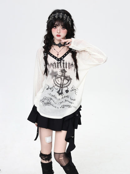 Crazy_Girl_V-neck_Creative_Print_Loose_Fit_Women&